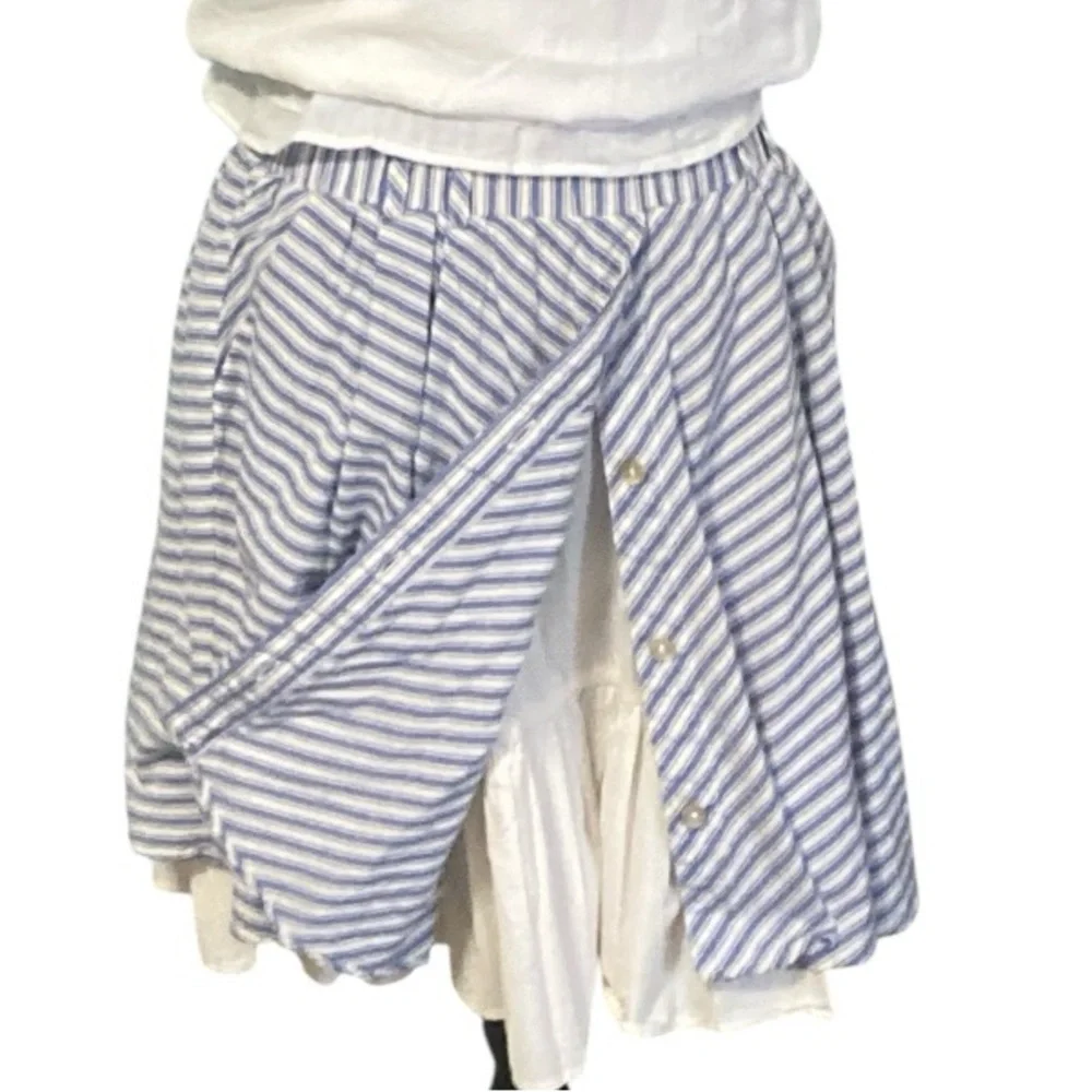 Zara Blue White Stripe Mini Skirt Layered Built-In Petticoat Elastic Waist Flowy